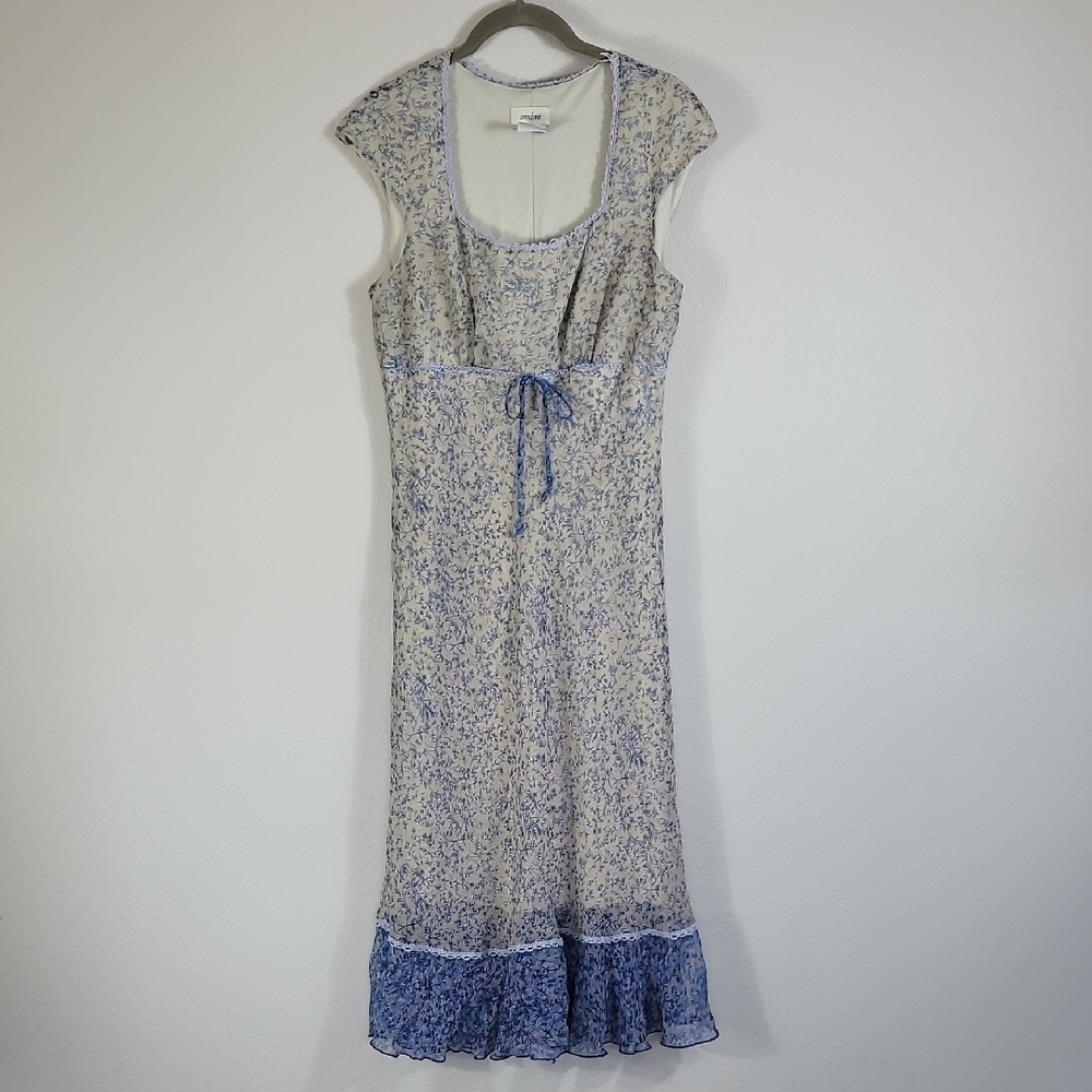 Ombre Milkmaid Floral Dress Size 10 Blue Cottagecore Babydoll Coquette Feminine